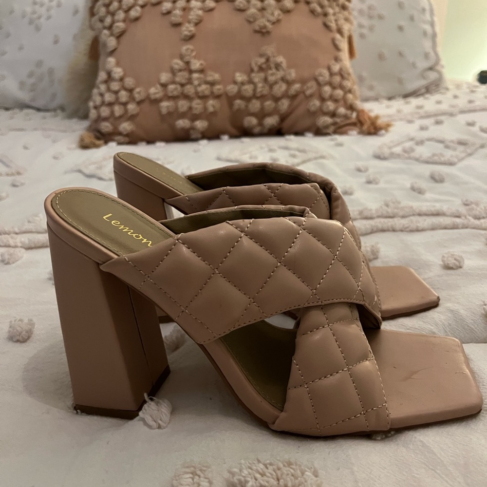 Nude quilted leather sandal heels